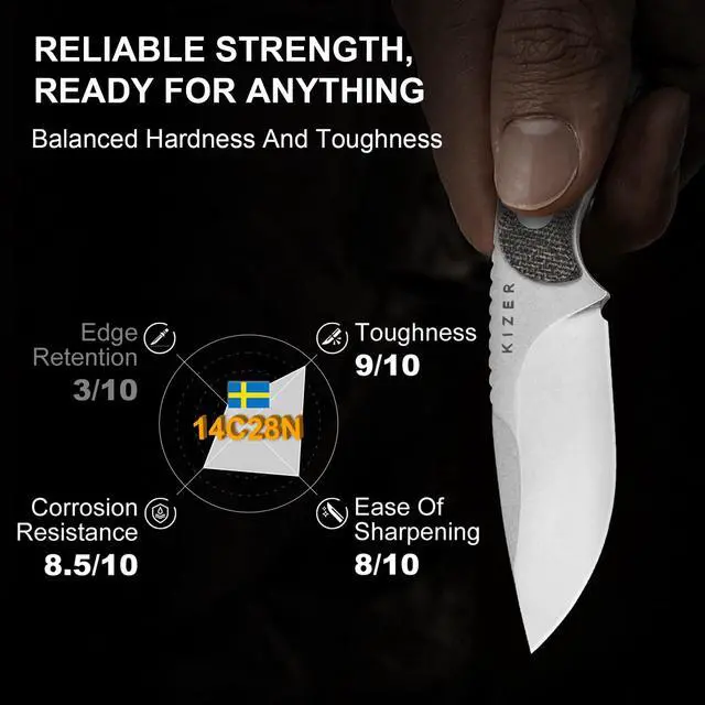 Alt view image 2 of 7 - Buddy Fixed Blade Knife, 3" 14C28N Steel Camping Knife with Black Micarta Handle, Compact EDC Fixed Blade Knives with Sheath for Hiking & Camping 1081A8