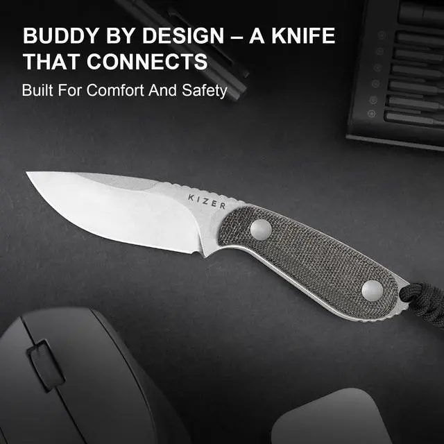 Alt view image 4 of 7 - Buddy Fixed Blade Knife, 3" 14C28N Steel Camping Knife with Black Micarta Handle, Compact EDC Fixed Blade Knives with Sheath for Hiking & Camping 1081A8