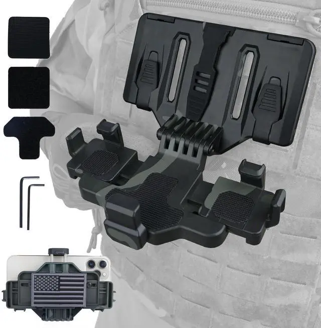 Main image of Tactical Gear Plate Carrier Vest Accessories, MOLLE Phone Chest Mount Holder for 6.0"-7.7" Screens, Quick-Release and Adjustable Tactical Phone Holder for Police Vest