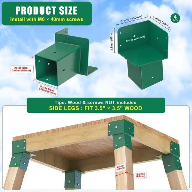 Alt view image 2 of 7 - Heavy Duty Deer Stand Brackets, 4x4 Compound Angle Bracket, Powder Coated Elevated Bracket for Outdoor Platforms, Deer Hunting, Shooting Shack, Observation Decks& Tree Houses (4Pack)