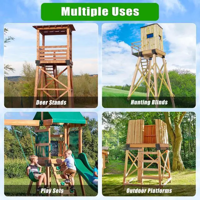Alt view image 6 of 7 - Heavy Duty Deer Stand Brackets, 4x4 Compound Angle Bracket, Powder Coated Elevated Bracket for Outdoor Platforms, Deer Hunting, Shooting Shack, Observation Decks& Tree Houses (4Pack)