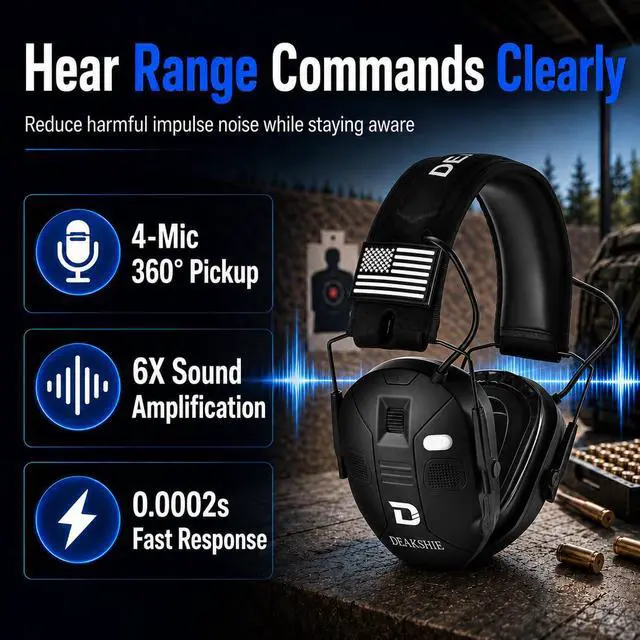 Alt view image 3 of 7 - Electronic Shooting Ear Protection Earmuffs, Bluetooth | NRR 25dB Protection 6X Clear Commands Gunshot Reduction 4-Mic Awareness Gel Comfort Bluetooth Audio 4H Auto-Off