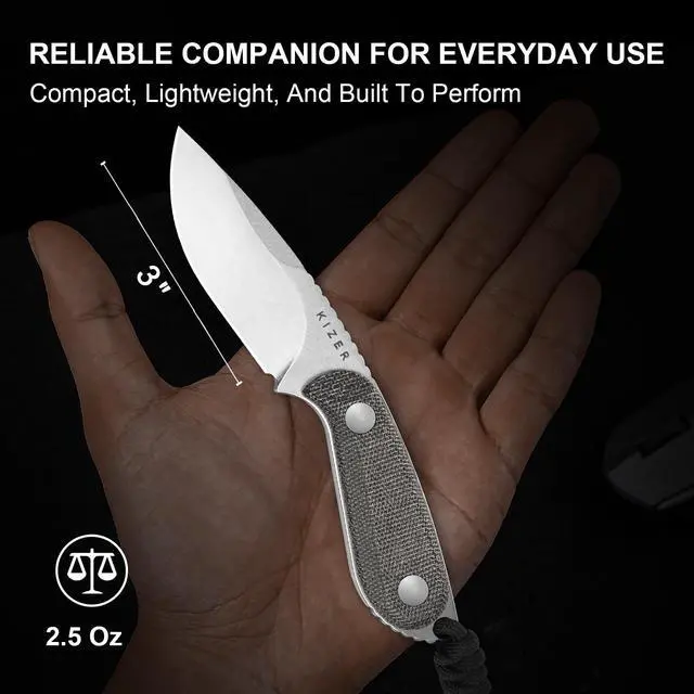 Alt view image 5 of 7 - Buddy Fixed Blade Knife, 3" 14C28N Steel Camping Knife with Black Micarta Handle, Compact EDC Fixed Blade Knives with Sheath for Hiking & Camping 1081A8
