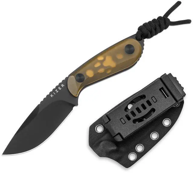 Main image of Buddy Fixed Blade Knife, 3" Nitro-V Steel Camping Knife with Yellow PEI Handle, Compact EDC Fixed Blade Knives with Sheath for Hiking & Camping 1081A1