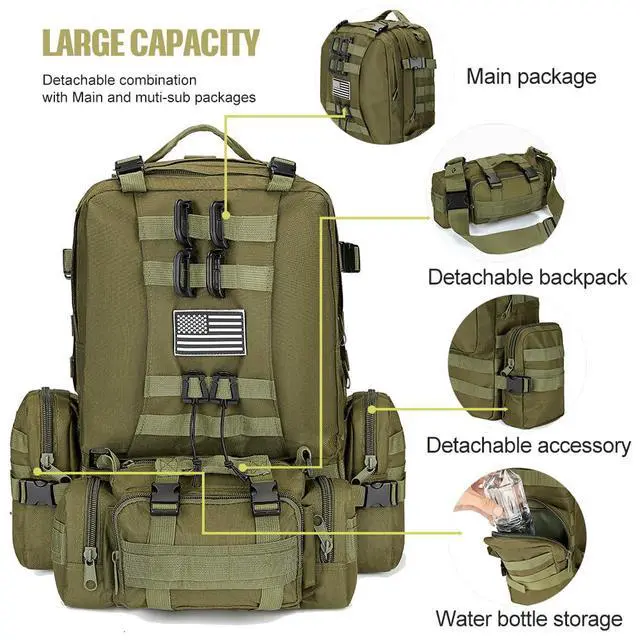Alt view image 2 of 7 - Large Military Tactical Backpack for Men, 40-50L Backpacks for Women, Bug out Bag Army 3 Days Pack Bags Rucksack with Molle System Green