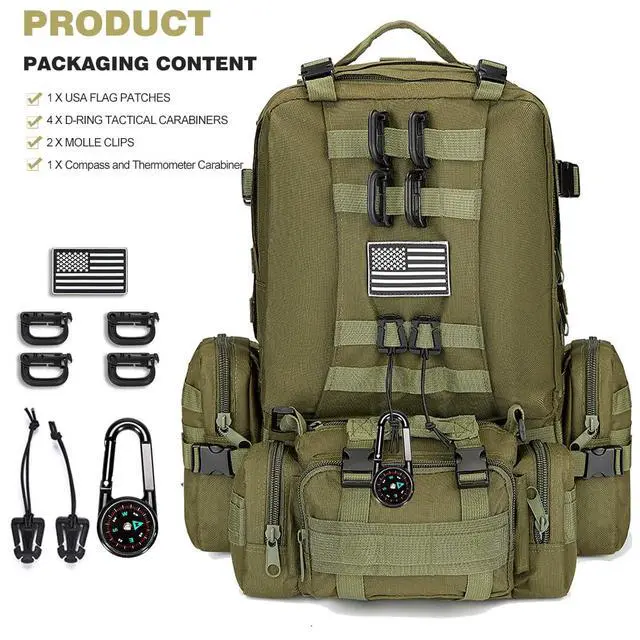 Alt view image 3 of 7 - Large Military Tactical Backpack for Men, 40-50L Backpacks for Women, Bug out Bag Army 3 Days Pack Bags Rucksack with Molle System Green