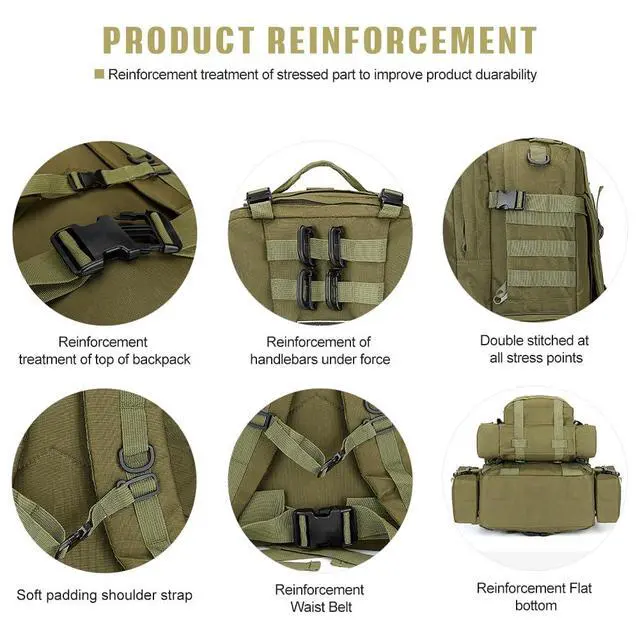 Alt view image 4 of 7 - Large Military Tactical Backpack for Men, 40-50L Backpacks for Women, Bug out Bag Army 3 Days Pack Bags Rucksack with Molle System Green