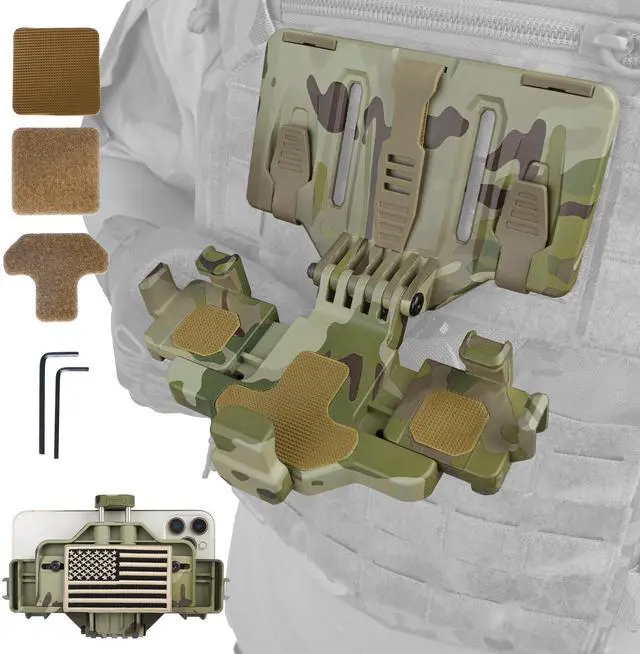 Main image of Tactical Gear Plate Carrier Vest Accessories, MOLLE Phone Chest Mount Holder for 6.0"-7.7" Screens, Quick-Release and Adjustable Tactical Phone Holder for Police Vest