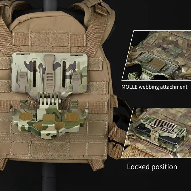 Alt view image 4 of 7 - Tactical Gear Plate Carrier Vest Accessories, MOLLE Phone Chest Mount Holder for 6.0"-7.7" Screens, Quick-Release and Adjustable Tactical Phone Holder for Police Vest