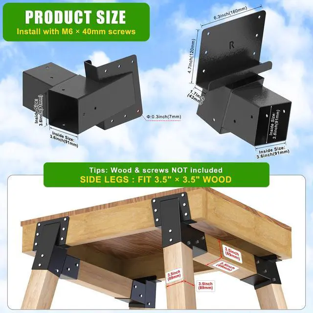 Alt view image 2 of 7 - Heavy Duty Deer Stand Brackets, 4x4 Compound Angle Bracket, Powder Coated Elevated Bracket for Outdoor Platforms, Deer Hunting, Shooting Shack, Observation Decks& Tree Houses (4Pack)