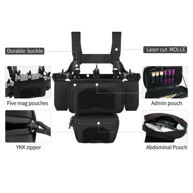 Alt view image 2 of 4 - Chest Rig Tactical Chest Rig 1000D Molle Micro Chest Rigs Adjustable Detachable Modular Vest with Mag Pouch