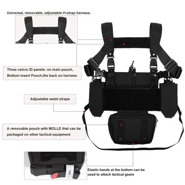 Alt view image 3 of 4 - Chest Rig Tactical Chest Rig 1000D Molle Micro Chest Rigs Adjustable Detachable Modular Vest with Mag Pouch