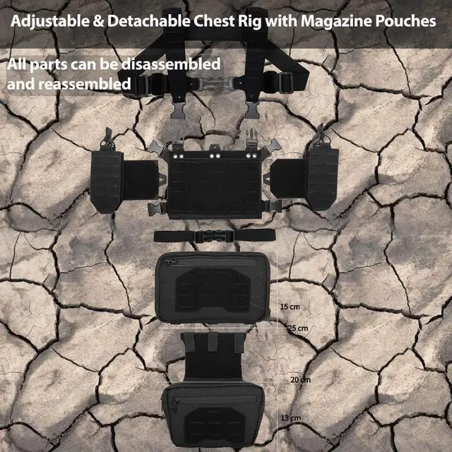 Alt view image 3 of 4 - Chest Rig Tactical Chest Rig 1000D Molle Micro Chest Rigs Adjustable Detachable Modular Vest with Mag Pouch