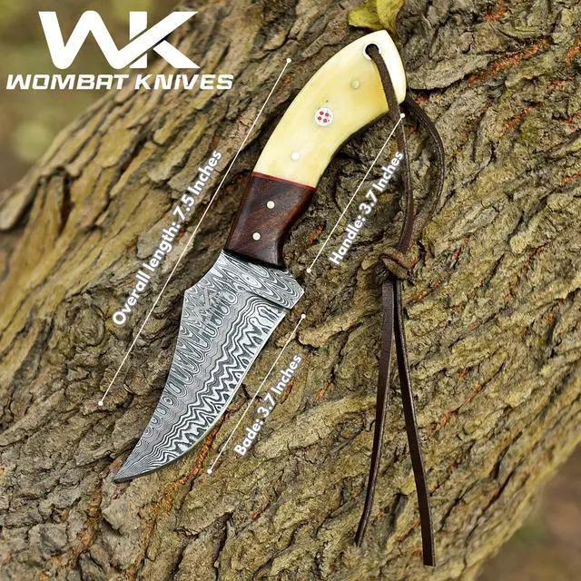 Alt view image 2 of 7 - Handmade Cowboy Knife for Men & Women with Leather Sheath, Fixed Blade EDC Hunting Knife for Outdoor Skinning Full Tang blade (Camel Bone)
