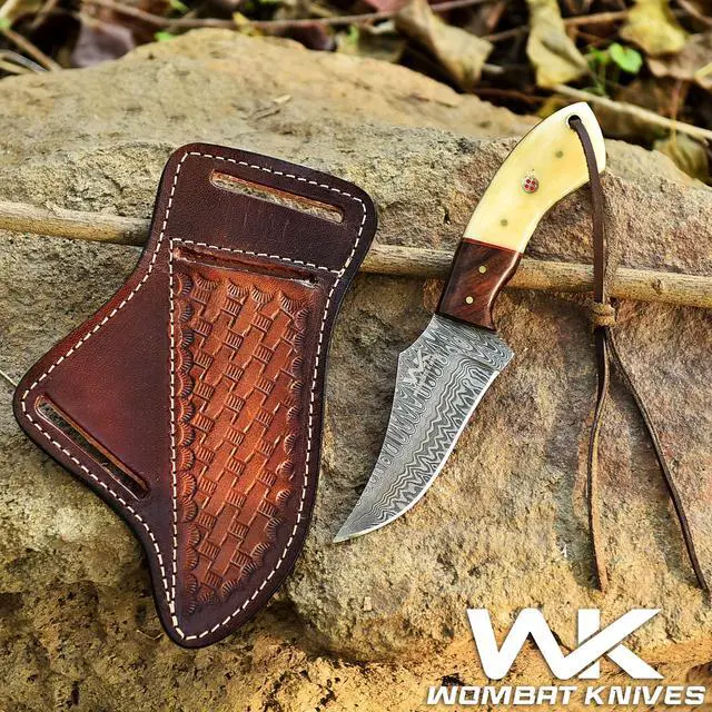 Alt view image 3 of 7 - Handmade Cowboy Knife for Men & Women with Leather Sheath, Fixed Blade EDC Hunting Knife for Outdoor Skinning Full Tang blade (Camel Bone)