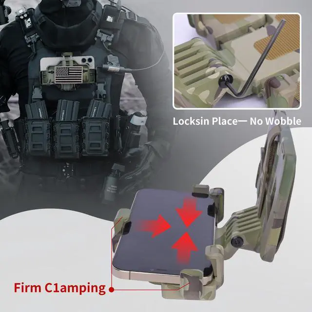Alt view image 7 of 7 - Tactical Gear Plate Carrier Vest Accessories, MOLLE Phone Chest Mount Holder for 6.0"-7.7" Screens, Quick-Release and Adjustable Tactical Phone Holder for Police Vest