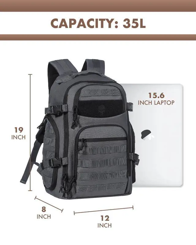 Alt view image 2 of 7 - Tactical Laptop Backpack Military Backpack for Men - Grey
