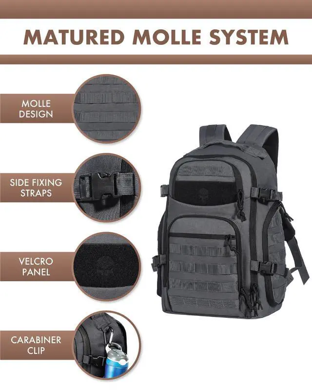 Alt view image 3 of 7 - Tactical Laptop Backpack Military Backpack for Men - Grey