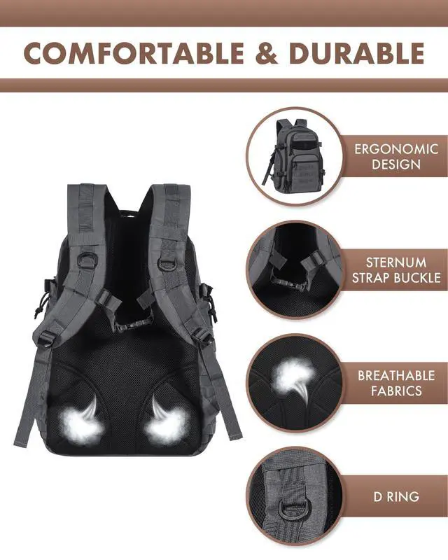Alt view image 4 of 7 - Tactical Laptop Backpack Military Backpack for Men - Grey