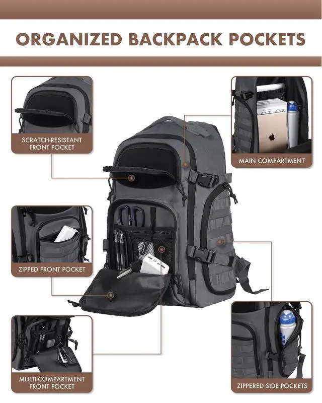 Alt view image 5 of 7 - Tactical Laptop Backpack Military Backpack for Men - Grey