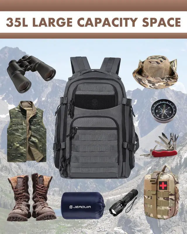 Alt view image 6 of 7 - Tactical Laptop Backpack Military Backpack for Men - Grey