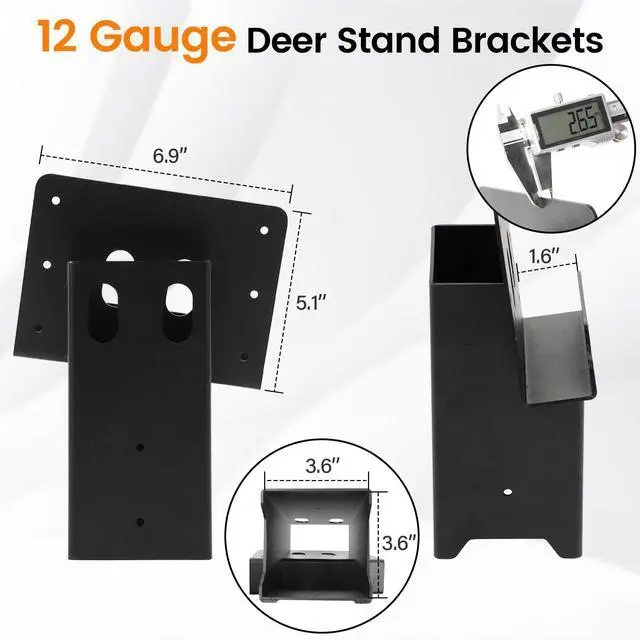 Alt view image 3 of 7 - Deer Stand Brackets 4 x 4, Outdoor Platform Deer Blind Brackets 4 PCS / 8 PCS, 12 / 14 Gauge Steel Elevator Brackets for Hunting Platform, Shooting Shacks, Tree Houses