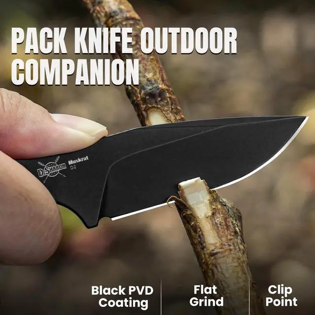 Alt view image 2 of 7 - Muskrat Fixed Blade Knife, Argyle Pattern Orange G10 Handle, 1064M2 | 3.15" D2 Clip Point Black Blade, Small EDC Neck Knife with Black Sheath for Outdoor Hunting Survival Camping