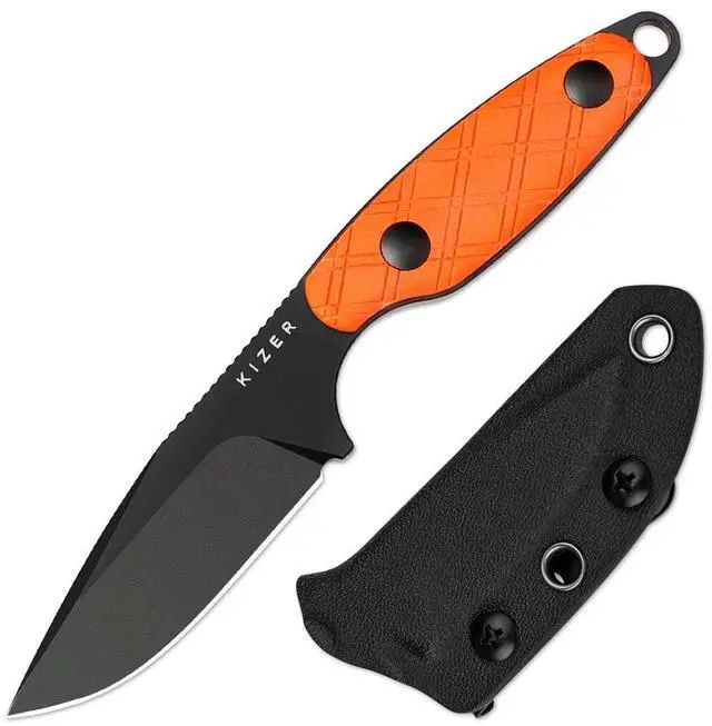 Main image of Muskrat Fixed Blade Knife, Argyle Pattern Orange G10 Handle, 1064M2 | 3.15" D2 Clip Point Black Blade, Small EDC Neck Knife with Black Sheath for Outdoor Hunting Survival Camping