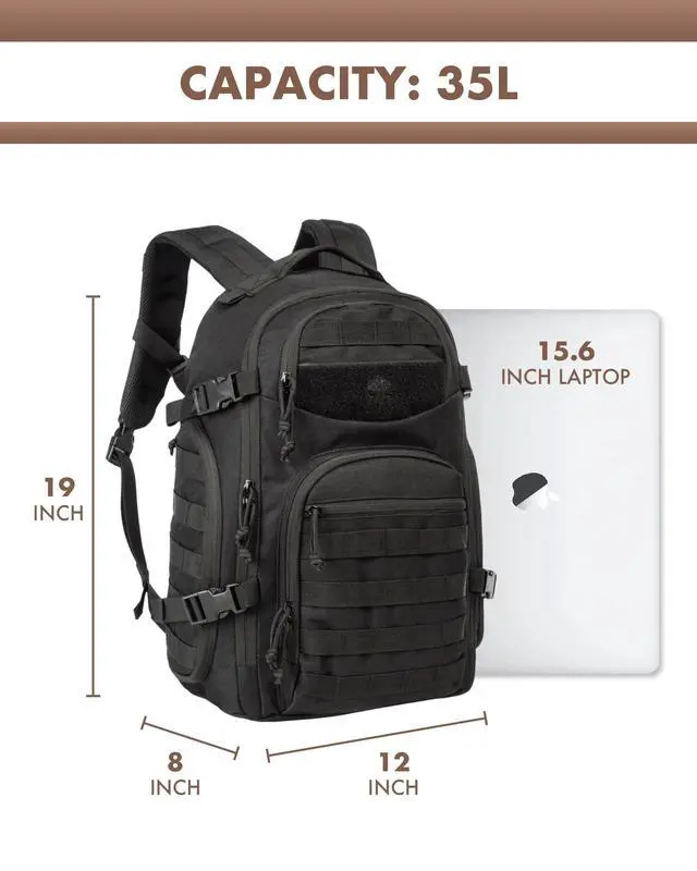 Alt view image 2 of 7 - Tactical Laptop Backpack Military Backpack for Men Black Tactical Bag Backpack