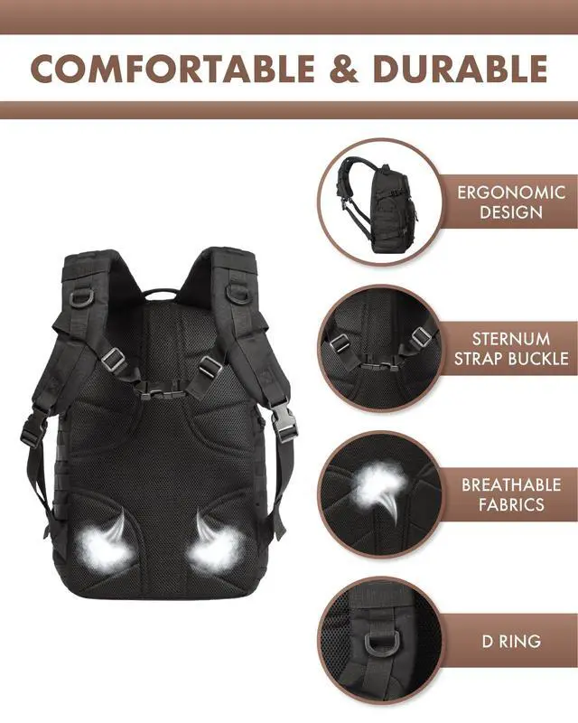 Alt view image 4 of 7 - Tactical Laptop Backpack Military Backpack for Men Black Tactical Bag Backpack