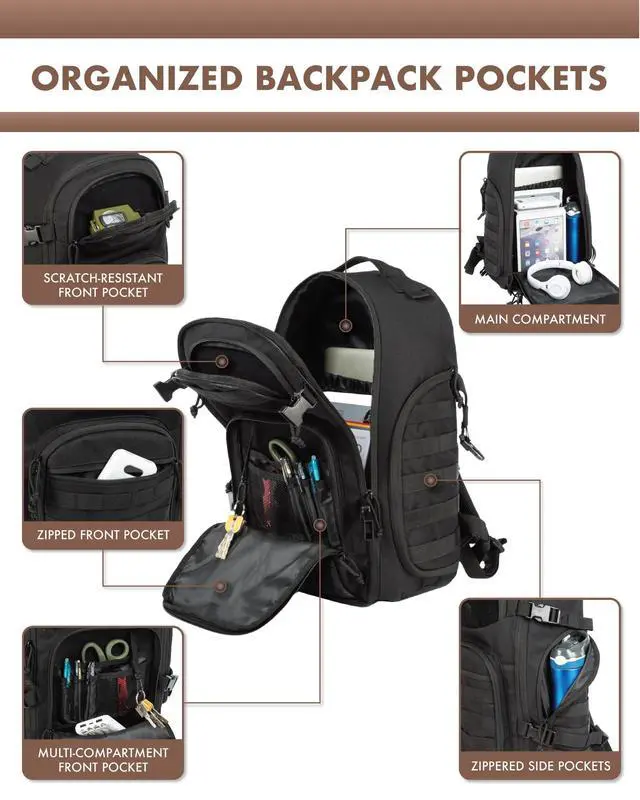 Alt view image 5 of 7 - Tactical Laptop Backpack Military Backpack for Men Black Tactical Bag Backpack