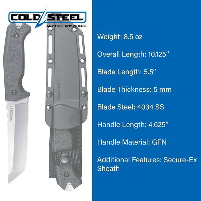 Alt view image 5 of 5 - Warcraft Tanto 4034SS Razor-Sharp Durable Blade GFN Handle Military Tactical Fixed Blade Knife w/Secure-Ex Sheath