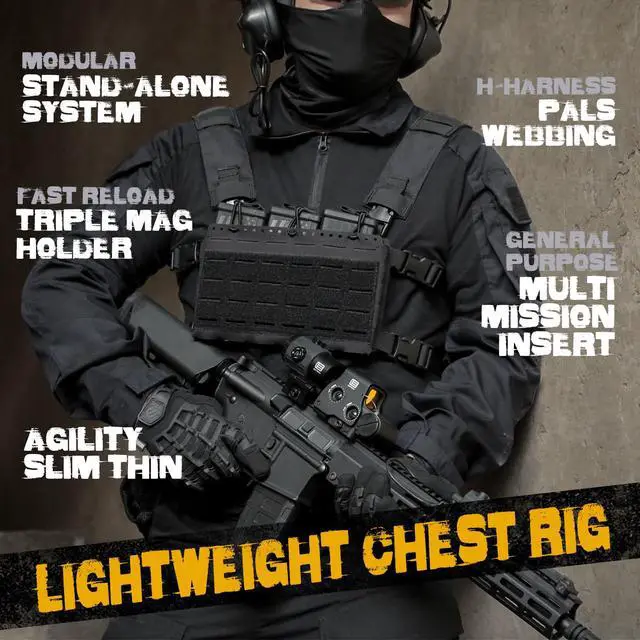 Alt view image 3 of 7 - Tactical Pouches Chest Pack Modular, Triple Magazine Molle Chest Rig | Adjustable Molle Micro Chest Rigs, Triple Magazine Insert, Chest Bag for Men, Laser-Cut Carrier Vest