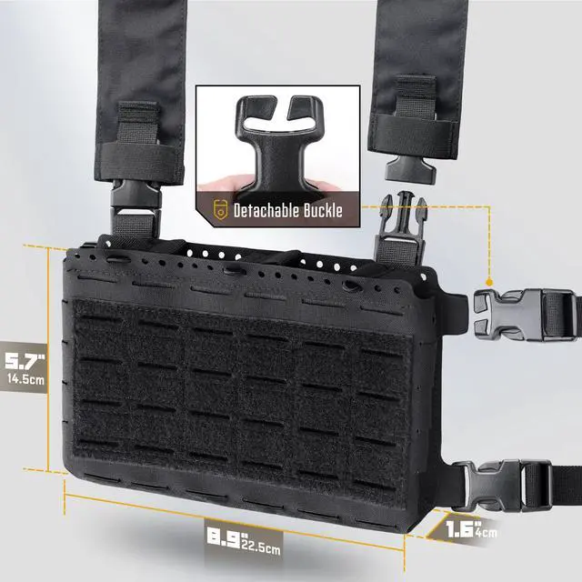 Alt view image 4 of 7 - Tactical Pouches Chest Pack Modular, Triple Magazine Molle Chest Rig | Adjustable Molle Micro Chest Rigs, Triple Magazine Insert, Chest Bag for Men, Laser-Cut Carrier Vest