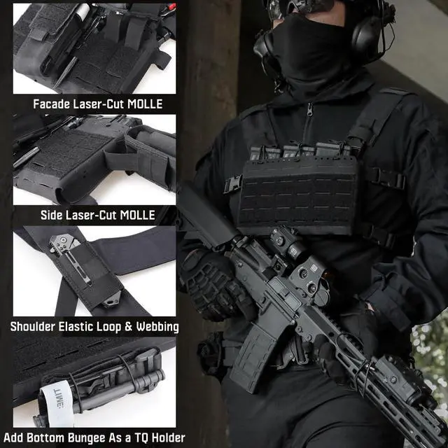 Alt view image 7 of 7 - Tactical Pouches Chest Pack Modular, Triple Magazine Molle Chest Rig | Adjustable Molle Micro Chest Rigs, Triple Magazine Insert, Chest Bag for Men, Laser-Cut Carrier Vest