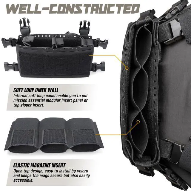 Alt view image 6 of 7 - Tactical Pouches Chest Pack Modular, Triple Magazine Molle Chest Rig | Adjustable Molle Micro Chest Rigs, Triple Magazine Insert, Chest Bag for Men, Laser-Cut Carrier Vest