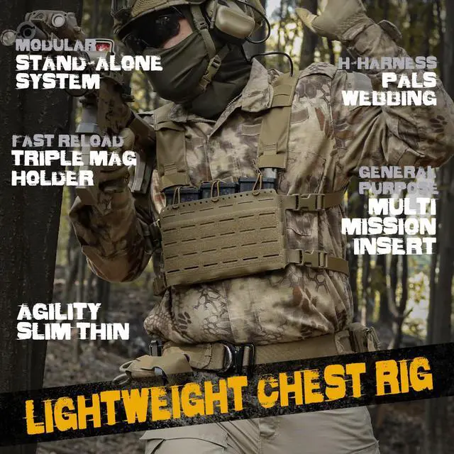 Alt view image 2 of 6 - Tactical Pouches Chest Pack Modular, Triple Magazine Molle Chest Rig | Adjustable Molle Micro Chest Rigs, Triple Magazine Insert, Chest Bag for Men, Laser-Cut Carrier Vest