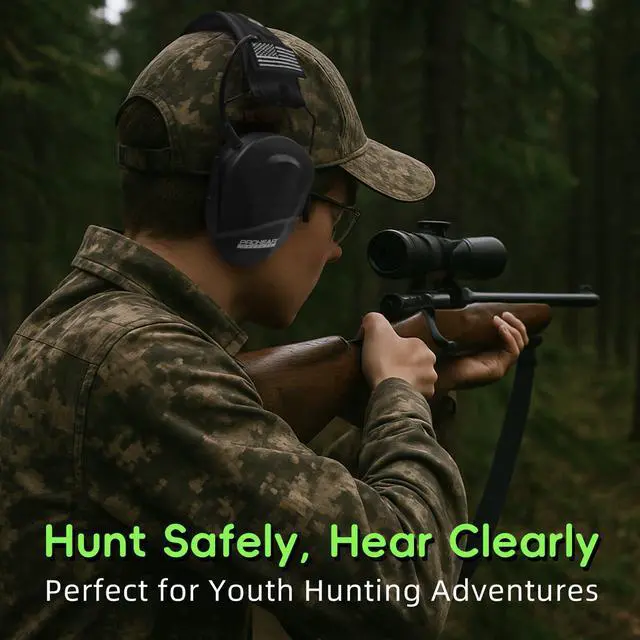 Alt view image 7 of 7 - Youth Electronic Ear Protection 23dB NRR Slim Fit Gel Ear Pads Sound Amplification Noise Compression Compact Design Gun Range Shooting Hunting Tactical Use