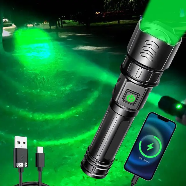Main image of USB-C Rechargeable Green Flashlight Zoomable 1000 Yard Pressure Switch Scope Rail Mount Hogs Predators Night Hunting (30)