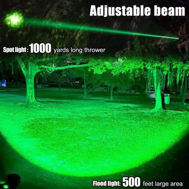 Alt view image 2 of 7 - USB-C Rechargeable Green Flashlight Zoomable 1000 Yard Pressure Switch Scope Rail Mount Hogs Predators Night Hunting (30)