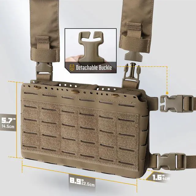 Alt view image 3 of 6 - Tactical Pouches Chest Pack Modular, Triple Magazine Molle Chest Rig | Adjustable Molle Micro Chest Rigs, Triple Magazine Insert, Chest Bag for Men, Laser-Cut Carrier Vest