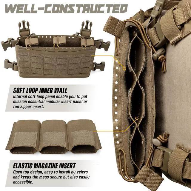 Alt view image 5 of 6 - Tactical Pouches Chest Pack Modular, Triple Magazine Molle Chest Rig | Adjustable Molle Micro Chest Rigs, Triple Magazine Insert, Chest Bag for Men, Laser-Cut Carrier Vest