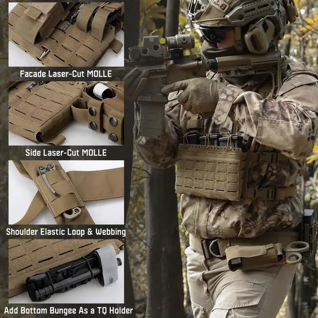 Alt view image 6 of 6 - Tactical Pouches Chest Pack Modular, Triple Magazine Molle Chest Rig | Adjustable Molle Micro Chest Rigs, Triple Magazine Insert, Chest Bag for Men, Laser-Cut Carrier Vest