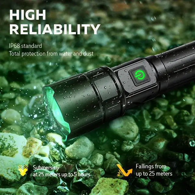 Alt view image 7 of 7 - USB-C Rechargeable Green Flashlight Zoomable 1000 Yard Pressure Switch Scope Rail Mount Hogs Predators Night Hunting (30)