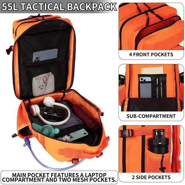 Alt view image 2 of 7 - 55L Tactical Backpack Heavy Duty Military Rucksack Molle Backpack 3 Day Assault Pack for Work Outdoors