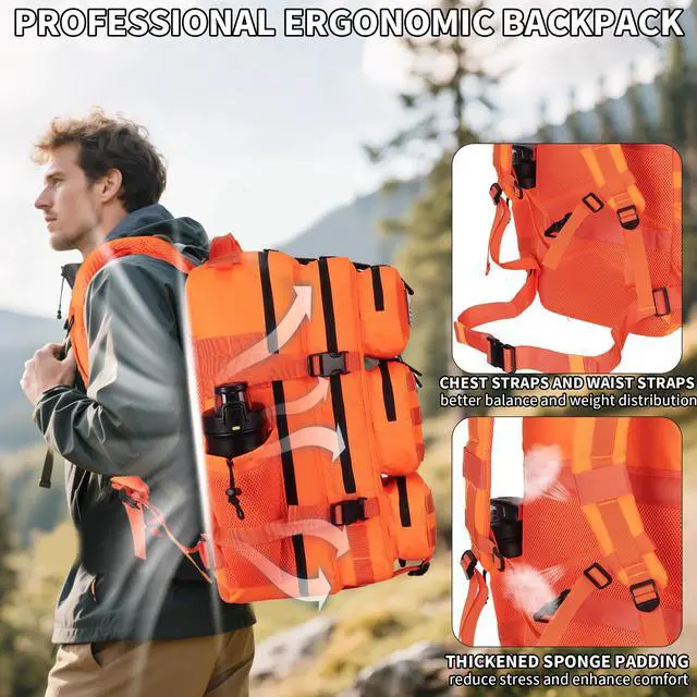Alt view image 4 of 7 - 55L Tactical Backpack Heavy Duty Military Rucksack Molle Backpack 3 Day Assault Pack for Work Outdoors