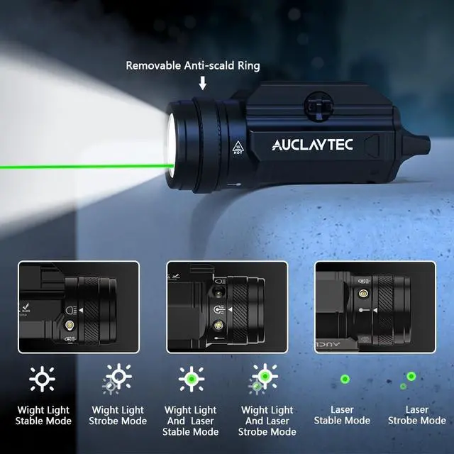 Alt view image 3 of 7 - 1200 Lumen Pistol Light Laser Combo Green Beam Tactical Flashlight, Pistol Flashlight Adjustable Slide Locating Keys for Picatinny