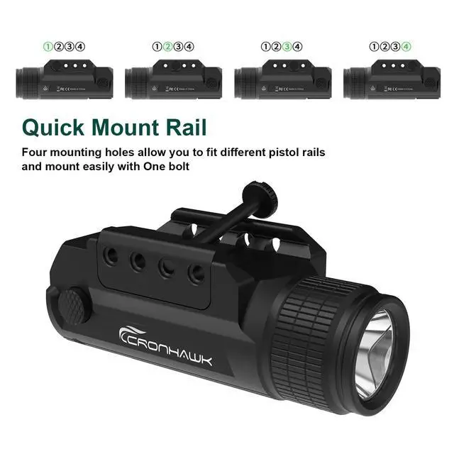 Alt view image 2 of 6 - 2 Pieces Rechargeable 700 Lumen Pistol Flashlight Rail Mounted Handgun Light