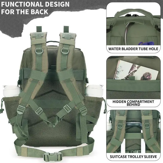 Alt view image 3 of 7 - 55L Tactical Backpack Heavy Duty Military Rucksack Molle Backpack 3 Day Assault Pack for Work Outdoors