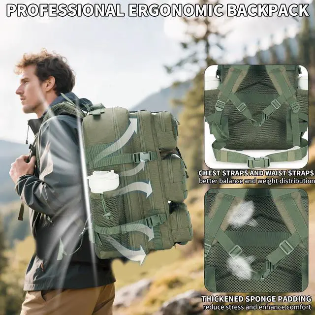 Alt view image 4 of 7 - 55L Tactical Backpack Heavy Duty Military Rucksack Molle Backpack 3 Day Assault Pack for Work Outdoors